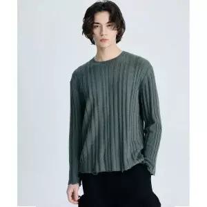 IL CORSO 그런지 리브드 라운드넥 니트 라이트 카키 175795