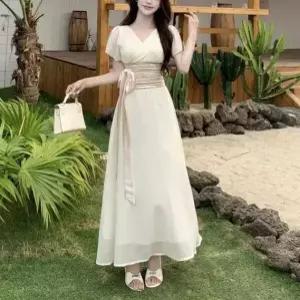 스커트 원피스 스트랩이 브이넥 부드러운 돋보이는 슬리브 쉬폰 드레스와 여성패션 사계절 연잎 슬리밍 DL2