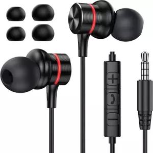 마이크가 장착된 MOSWAG 유선 이어버드 3.5mm 인이어 헤드폰 소음 차단 핏 및 선명한 사운드 전화 통화
