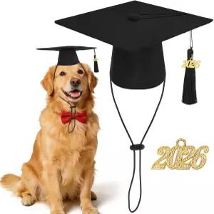 줄멜론 반려동물 졸업 모자 2026 블랙 태슬 개 고양이 AKC 사진 소품 홀리데이 코스튬 액세서리용 조절