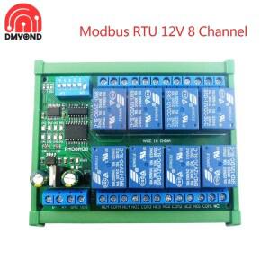 릴레이 보드 Modbus RTU UART 원격 제어 스위치 PLC 자동화 확장 모듈용 DIN35 레일 박스 DC 12V 8 Ch RS48