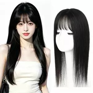 지비킹 여성 정수리 가르마 앞머리 수제 100% 인모가발 긴머리 부분가발 45cm 고급인모