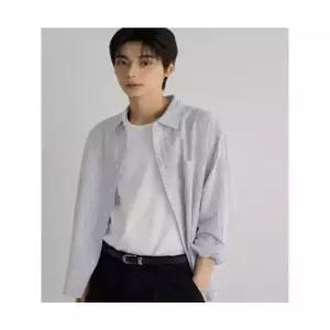 에잇세컨즈 인플루언서 PICK 리넨 블렌디드 스트라이프 오버핏 셔츠 스카이 블루