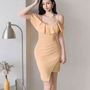 [다잇템]여자 오프숄더 슬림핏 셔링 랩 H라인 언발 미니원피스_25221331_588872
