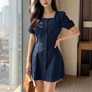 [다잇템]여자 데일리 데이트룩 스퀘어넥 데님 원피스_25247416_588872