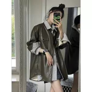 가죽자켓 아우터 긴팔 겉옷 블라우스 오피스룩 여성 캐주얼 재킷 여름 바람막이 루즈핏 크롭
