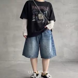 빈티지 와이드 데님 버뮤다 팬츠 하이웨스트 5부 반바