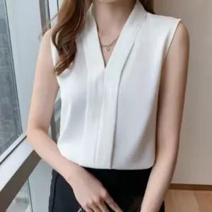 데일리 카라 블라우스 브이 여름 민소매 하객룩 여성