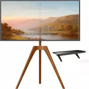 푸토르센 프리미엄 우드 이젤 TV 스탠드 45-65인치 LED LCD 화면용 조절 가능한 삼각대 상단 선반 및