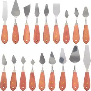 미국 미술 용품 아크릴 페인팅용 18피스 스테인리스 스틸 팔레트 나이프 세트 - 우드 핸들 페인트 주걱