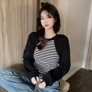 여자 단가라 볼레로 티셔츠 나시 긴팔 크롭 일체형 티