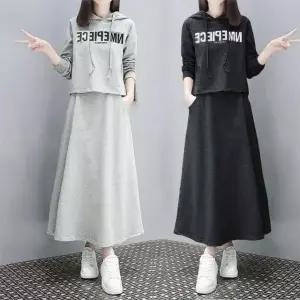데일리룩 후드 투피스 세트 여성 캐주얼 롱스커트 봄신상 공항룩 여자봄옷 (WEB4026)