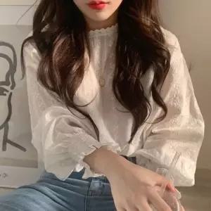 비침있는 예쁜 프릴 플리츠 소매 블라우스 페미닌 주름블라우스 (WE97D74)
