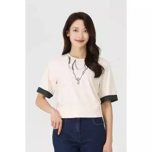 [하프클럽/PAT]PAT 세이브존03 가을 5부우븐배색티셔츠(아이보리,브릭) 1K65301