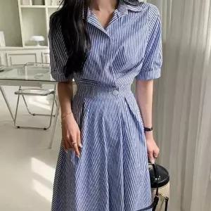 데일리 스트라이프 뒷밴딩 셔츠 원피스 TDN0149