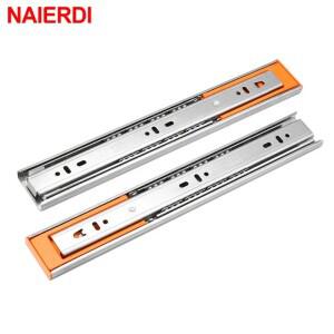 NAIERDI 버퍼 댐퍼 레일 10-22 스테인레스 스틸 캐비닛 슬라이드 소프트 클로즈 3섹션 서랍 하드웨어