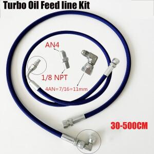 터보 오일 피드 라인 블루 나일론 브레이드 PTFE 30-500cm 길이 0-90 도 스트레이트 호스 엔드 어댑터 연료