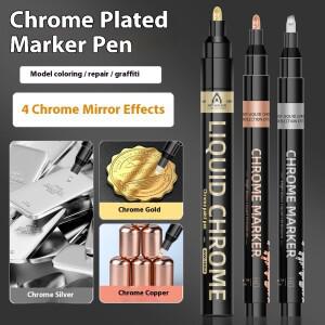 3색 미러 크롬 마커 펜 골드 슬리버 구리 0.7mm/1mm/2mm 소프트 팁 페인팅 DIY 낙서 모델 색칠 록 글라스