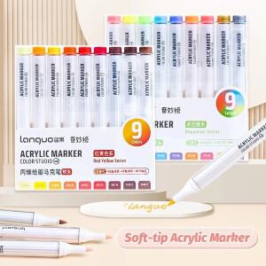 랑구 아크릴 마커 펜 소프트 헤드 (아티스트 암석 페인팅 유리 세라믹 패브릭 DIY 공예  그래피티용 페인트
