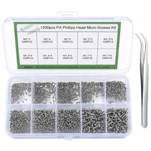 1200Pcs 미니 셀프 태핑 전자 나사 키트 DIY 선글라스 시계 수리 핀셋 M1/M1.2/M1.4/M1.7