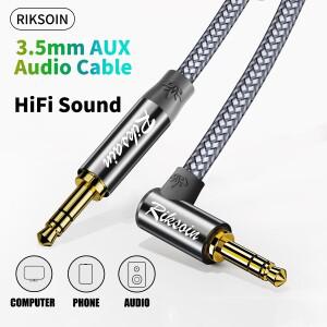 RIKSOIN AUX 케이블 3.5mm TRS 남성형 - 90도 각도형 ° 헤드폰 스피커 자동차 가정용 스테레오와 호환되는