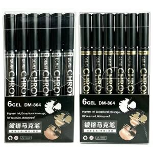 1-12개 크롬 미러 마커 펜 2mm 반사 페인트 DIY 모델 페인팅 및 터치업용 영구 금색 은색