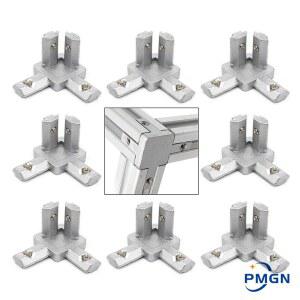 유럽 표준 알루미늄 압출 프로파일 용 8Pcs 3 방향 엔드 코너 브래킷 커넥터 나사가있는 3030 4040 시리즈 슬롯