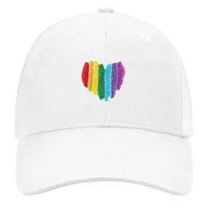 White LGBT Pride Baseball Cap, Rainbow Embroidered Hat, Adjustable Snapback Cotton Hat for Men Women