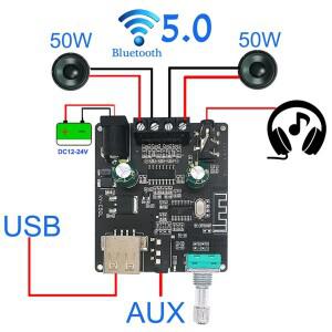 2x50W Bluetooth 5.0 전력 증폭기 클래스 D 오디오 10W ~ 200W HiFi 스테레오 무선 음악 플레이어 미니 USB