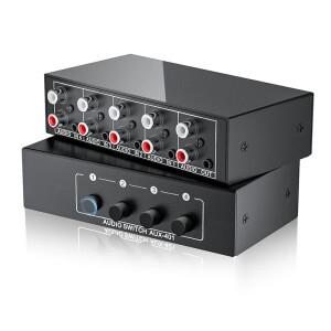 스테레오 오디오 스위치 셀렉터 4-IN-1 양방향 RCA AUX A/B 스플리터 3.5mm Aux L/R 4X1 박스