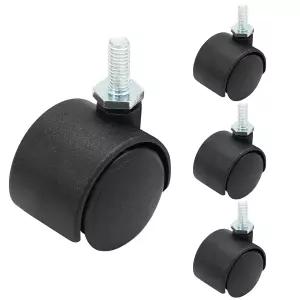 4pcs 1인치 회전 캐스터 휠 M6 나사형 스템 헤비 듀티 가구용 블랙 나일론 교체 테이블 캐비닛 선반
