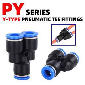10개 Y형 공압 티 피팅 PY4 PY16 4 16mm OD 공기/물 호스용 푸시인 빠른 연결 파란색 나일론 및 황동