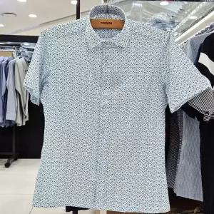 [레노마셔츠]슬림핏/구김없는 블루 돌핀 올오버 시어 서커 프린트 반팔셔츠