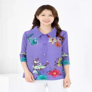 [모슬린]엄마옷 자켓 플리츠 7부 나팔꽃 605FGH002 마담중년여성빅사이즈50대60대