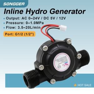 인라인 수력 발전기 DC5V/12V G1/2 유량 3.5-20L/min 수류 터빈 0-80℃ 온도 내구 온수기 및 센서 수도용