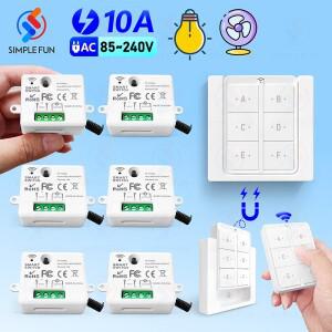 433M 호환Hz 무선 원격 제어 전등 스위치 자기 벽 미니 릴레이 모듈 110V 220V 10A 램프 팬 ON OFF