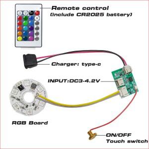 DC3.7V 1.5W 광원 LED 조명 패널 ON/OFF 터치 스위치 및 Type-c 충전기가 포함된  그라데이션 RGB 원격 제