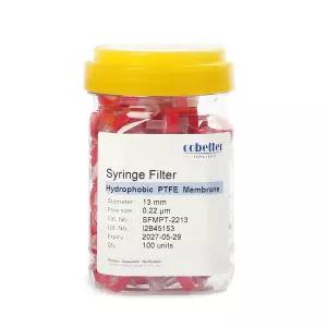 COBETTER 100팩 PTFE 주사기 필터 실험실 소수성 여과 0.22μm 기공 크기 13mm 직경의 비멸균성 빨간색