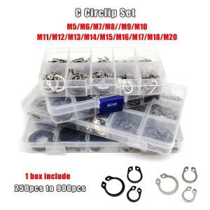250/500/900pcs 5-20mm C  외부 서클립 키트 세트 베어링 샤프트 고정 스냅 링 검정색 65mn 스테인레스 스