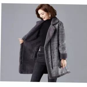 따뜻한겨울코트 여성 겨울 따뜻한 보온 안감 털 체크 모직 코트 루즈핏 하프 자켓 W47150