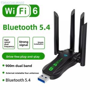 듀얼 밴드 WiFi6 USB 어댑터 AX900 블루투스 5.4 900Mbps 동글 플러그 앤 플레이 4 안테나 2.4G/5Ghz 인터