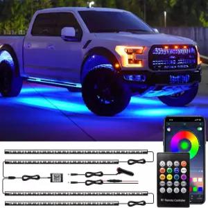 자동차용 언더글로우 키트 앱 및 리모컨이 장착된 LED 조명 1 600만 RGB 색상 29가지 프리셋 모드 음악 DIY