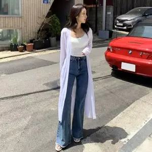 여성 5컬러 얇은 썸머 시스루 트임 긴팔 롱 숄 가디건 가벼운 비치웨어 휴양지 바캉스 -WVC0104- 봄 여름