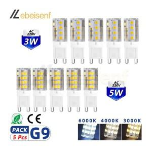5개/세트 신형 3W 5W LED 단색 세라믹 콘 램프 3000K  백색 중성광  G9 베이스 220V