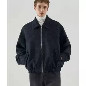 DRAW FIT 헤링본 카라 집업 블루종 자켓 [NAVY]