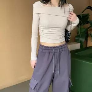 여성 오프숄더 라운드 커팅 사이드 셔링 티셔츠 반지