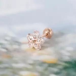 이너컨츠피어싱 GOLD 큐빅 꽃 플라워 베이직 로즈골드 금 피어싱 14K