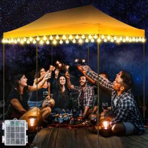 호힌 1팩 캐노피 텐트 조명 59피트 120LED 8가지 모드로 구동되는 야외 배터리 10피트 x 20피트 팝업 위한