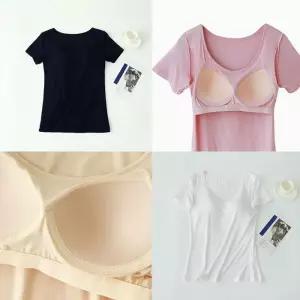 [룽스_63]모달 내장 캡내장 노브라 일체형 티셔츠