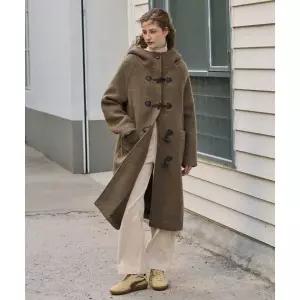 DRAWFIT WOMEN 알파카 부클 더플 후드 코트 [BROWN]